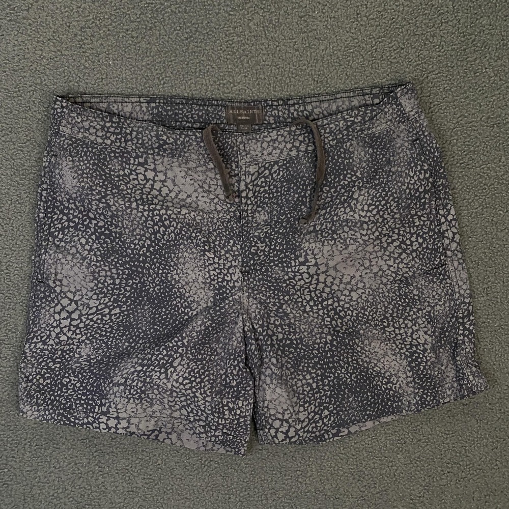 AllSaints Diffusion Swim Shorts Mens Medium Gray Animal Print Mesh Lined Trunks